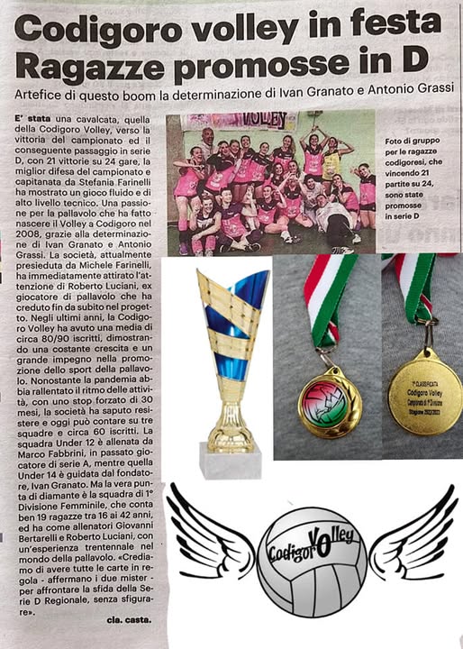 Articolo del Resto del Carlino Ferrara del 13 maggio 2023: Codigoro volley in festa, ragazze promosse in D